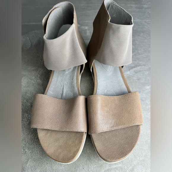 Eileen Fisher 9.5 Spree Sport Quartz Leather Ankle Sandals Platform‎ Shoe Tan - Picture 4 of 9